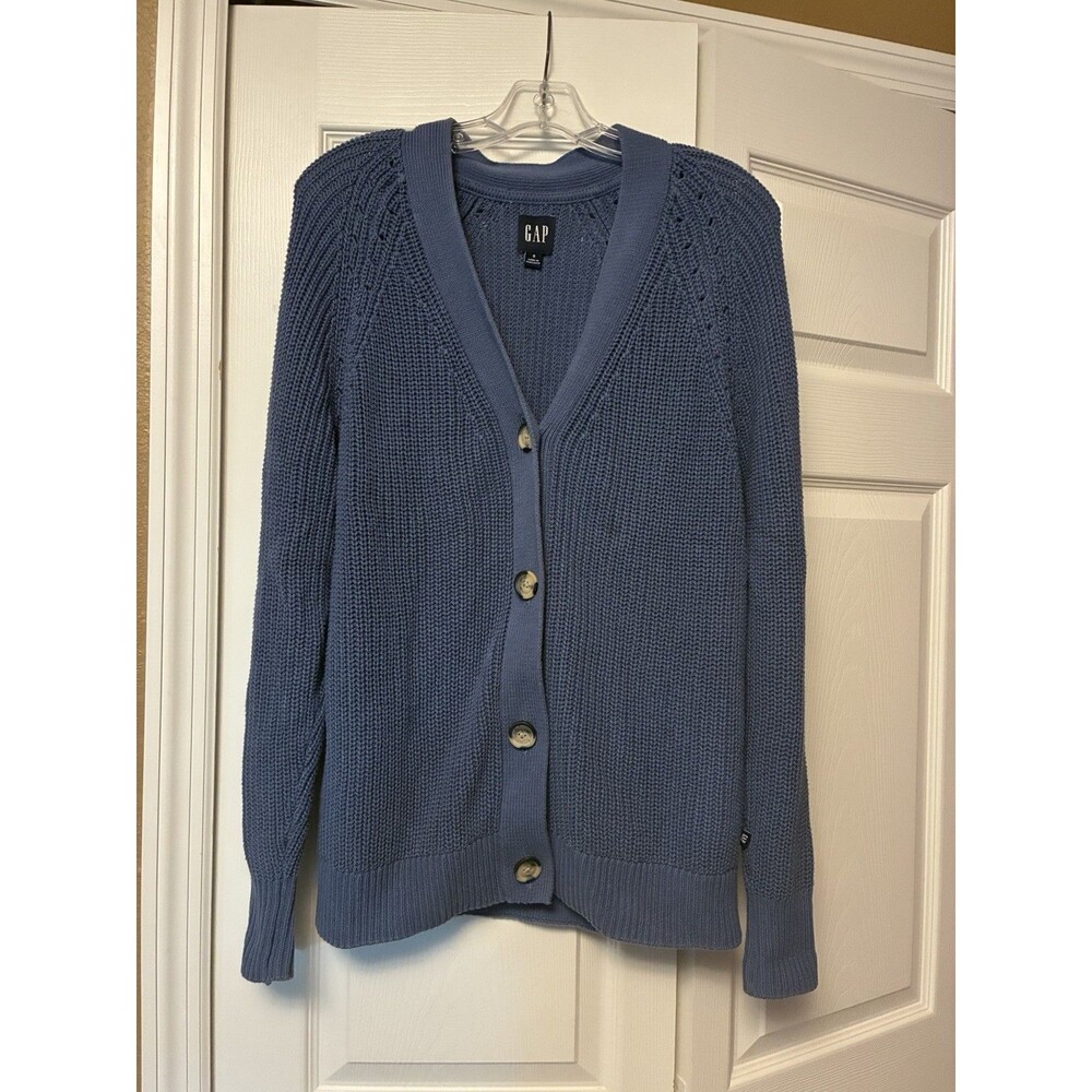 Vintage '90's GAP Women's Blue Chunky Cable Knit Cotton Cardigan Sweater Small
